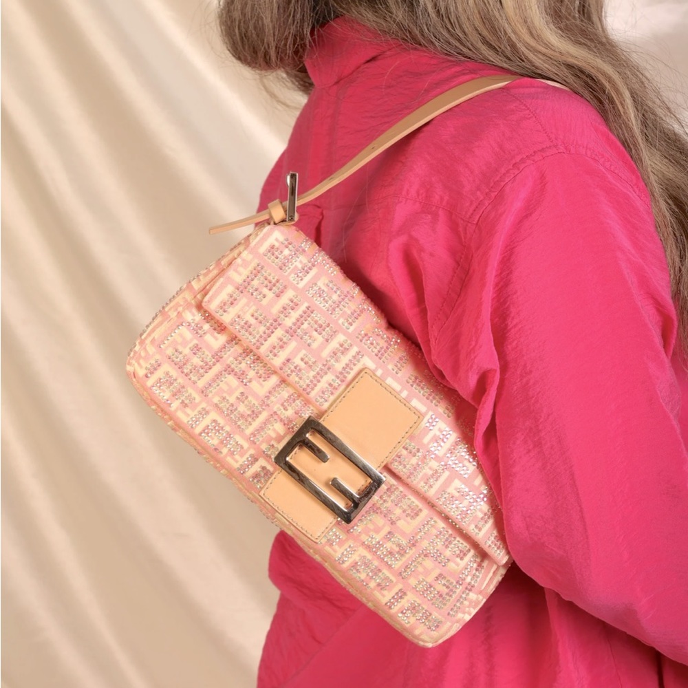 Additional Pics: Authentic Ultra-Rare Fendi Crystal Studded Zucchino Baguette - Picture 13 of 16